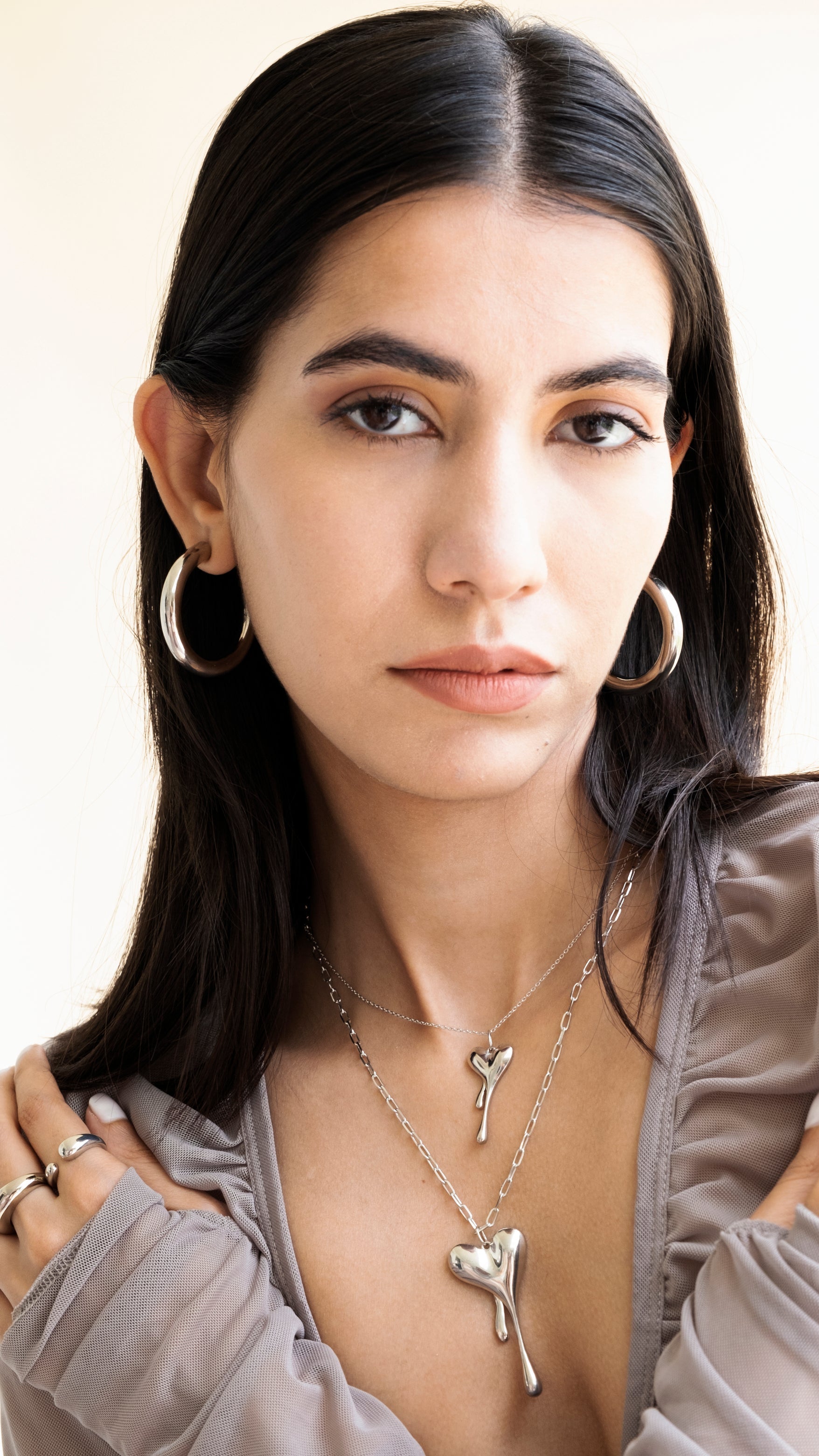 XL Melting Heart With Paperclip Chain (Silver)