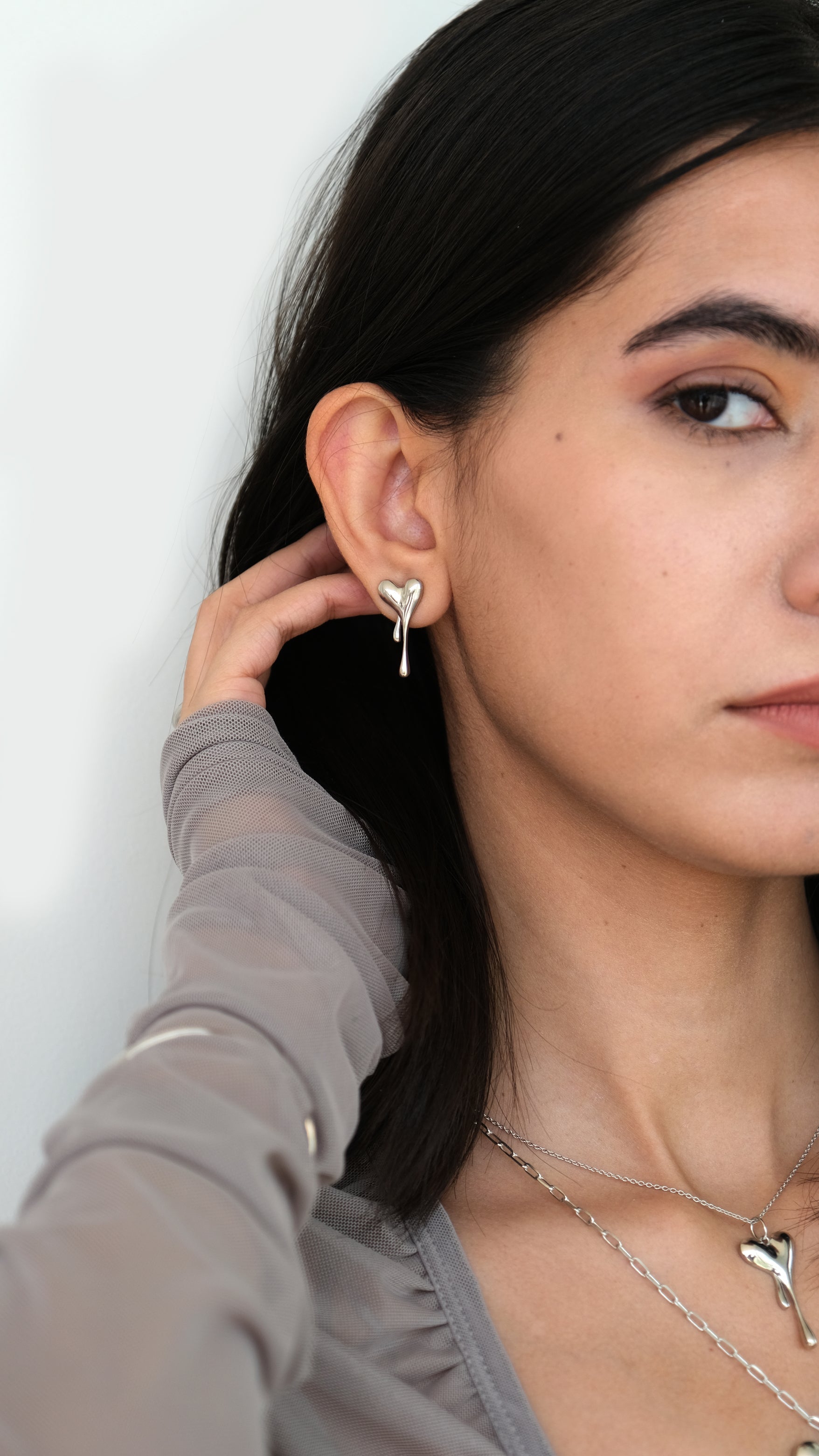 Melting Heart Solid Earring (Silver)