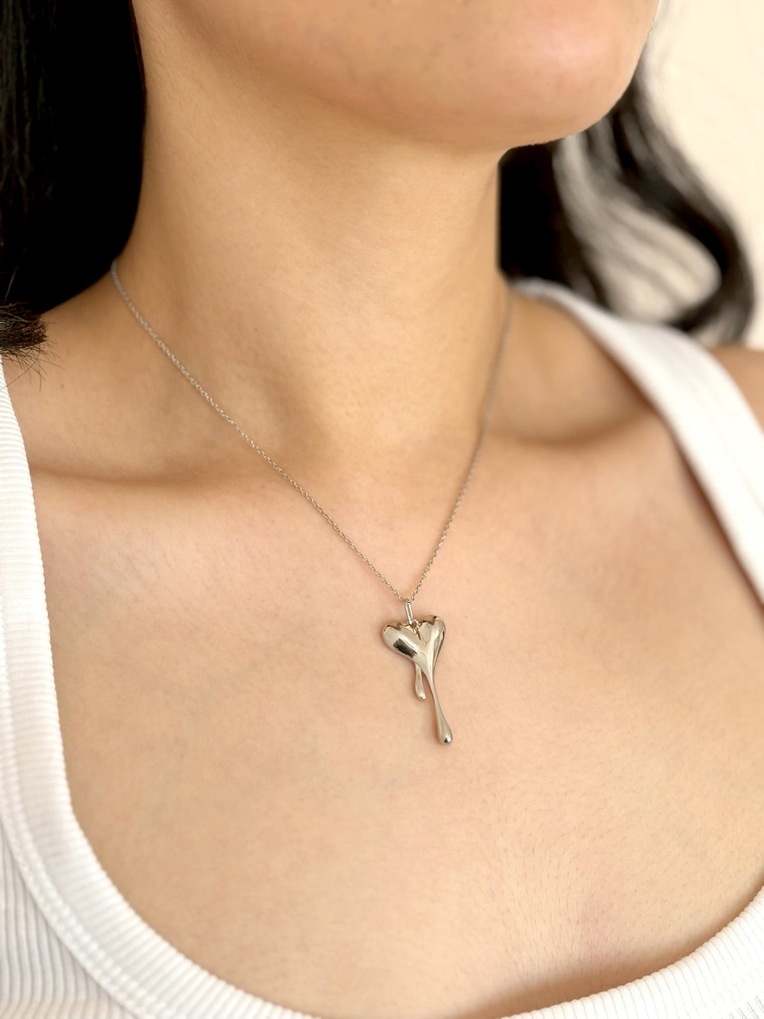 Small Melting Heart With Anchor Chain (Silver)