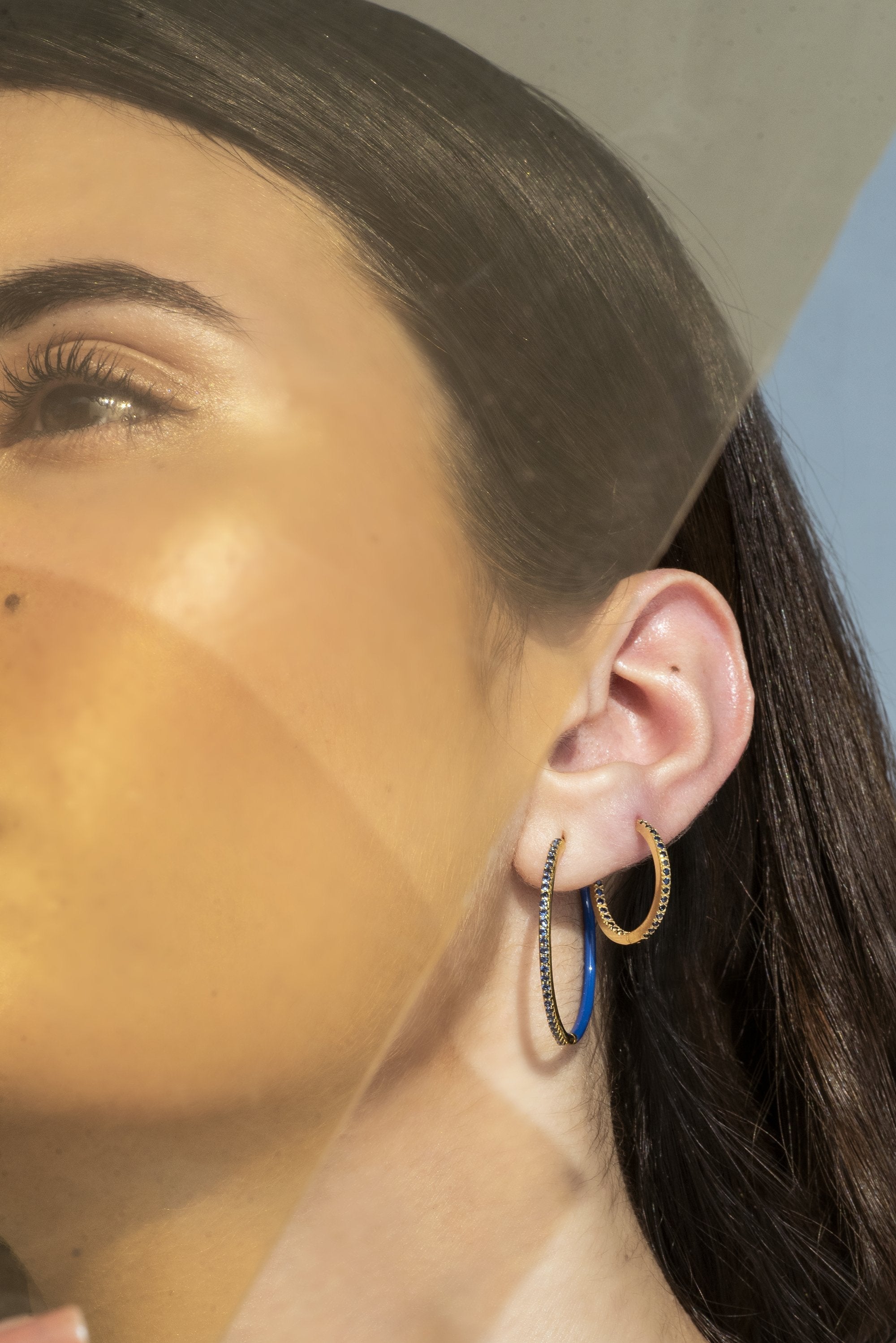 Inside Out Baby Blue Sapphire Hoops